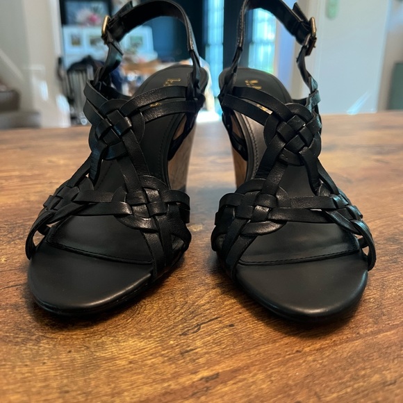 Lauren Ralph Lauren size 8 black wedge sandals with strap. Never worn. - Picture 2 of 5